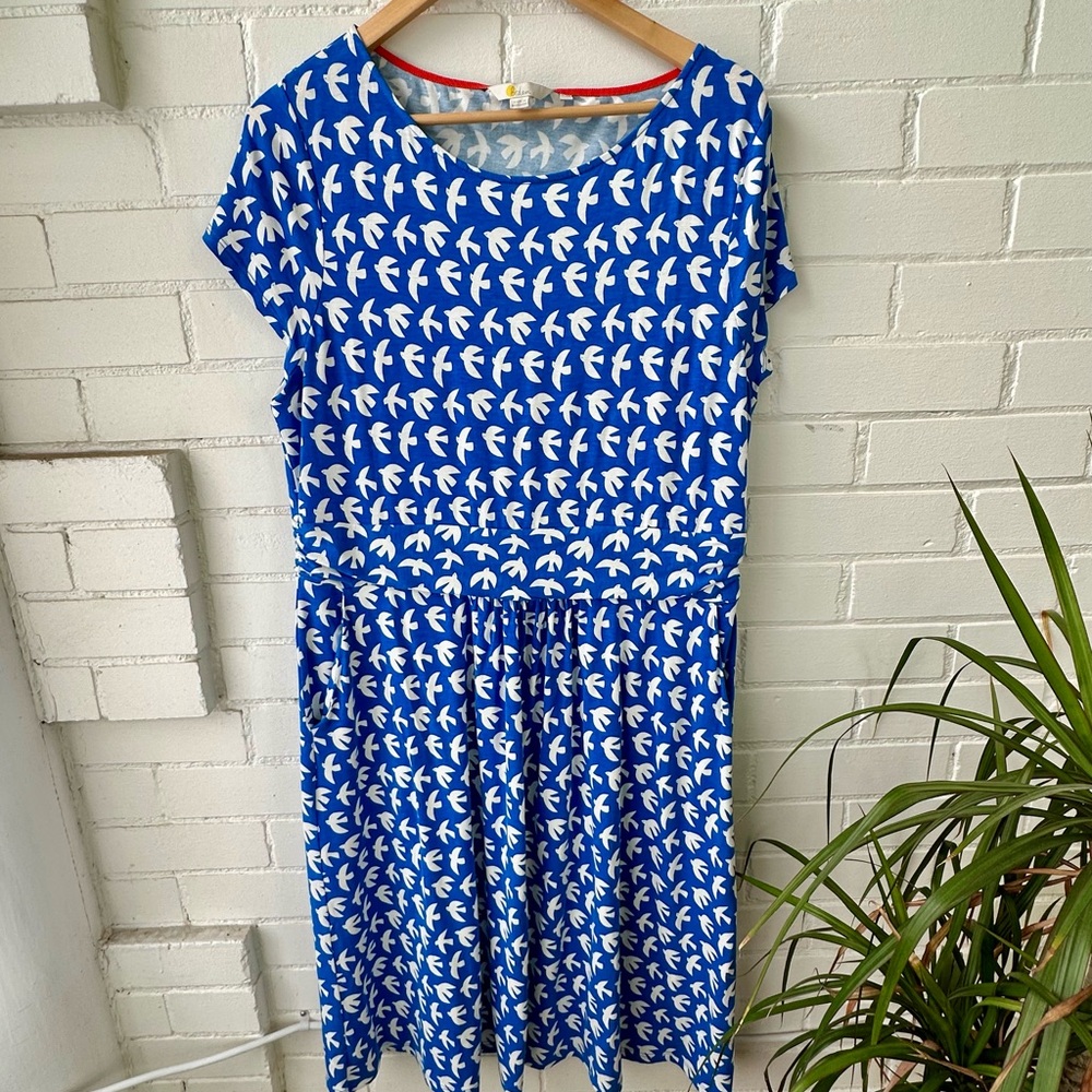 Boden Blue and White Tie Front A-Line Midi Dress